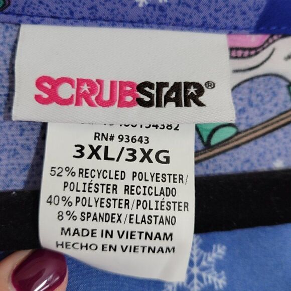 Scrubstar Scrub Top Womens 3X 3XL Blue Stretch Medical Nurse Vet CNA Dental NEW - Picture 9 of 12